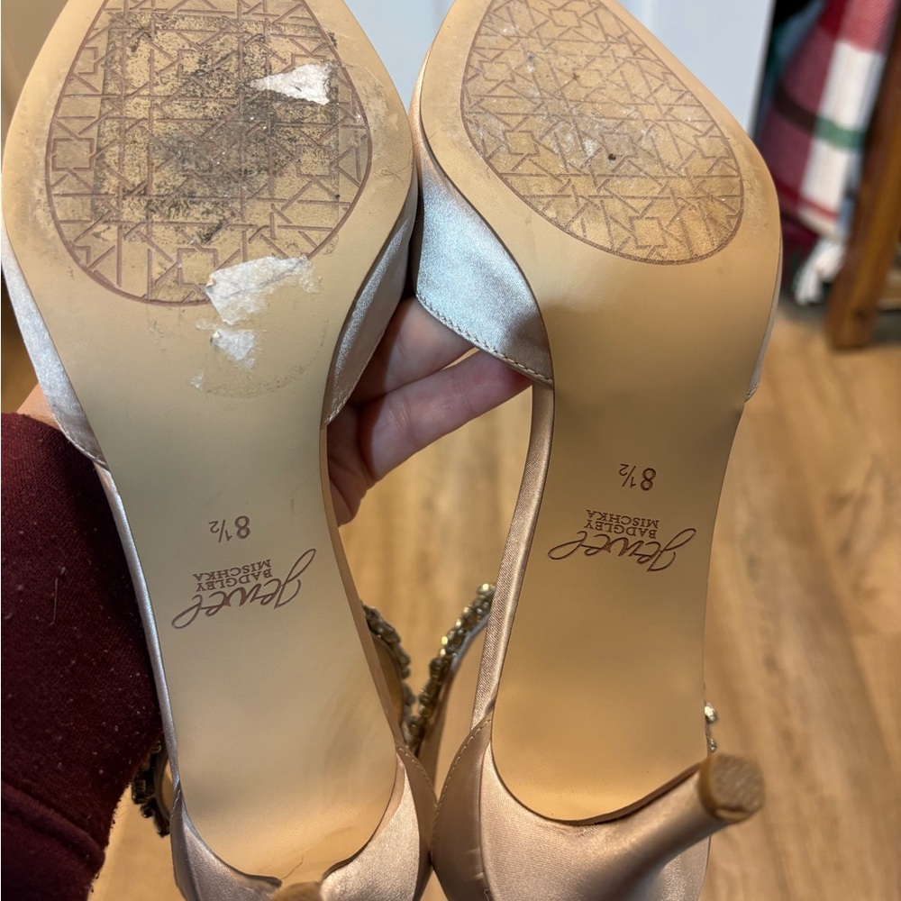 Jewel Badgley Mischka Satin Heels with Embellished Ankle Strap - Picture 6 of 6